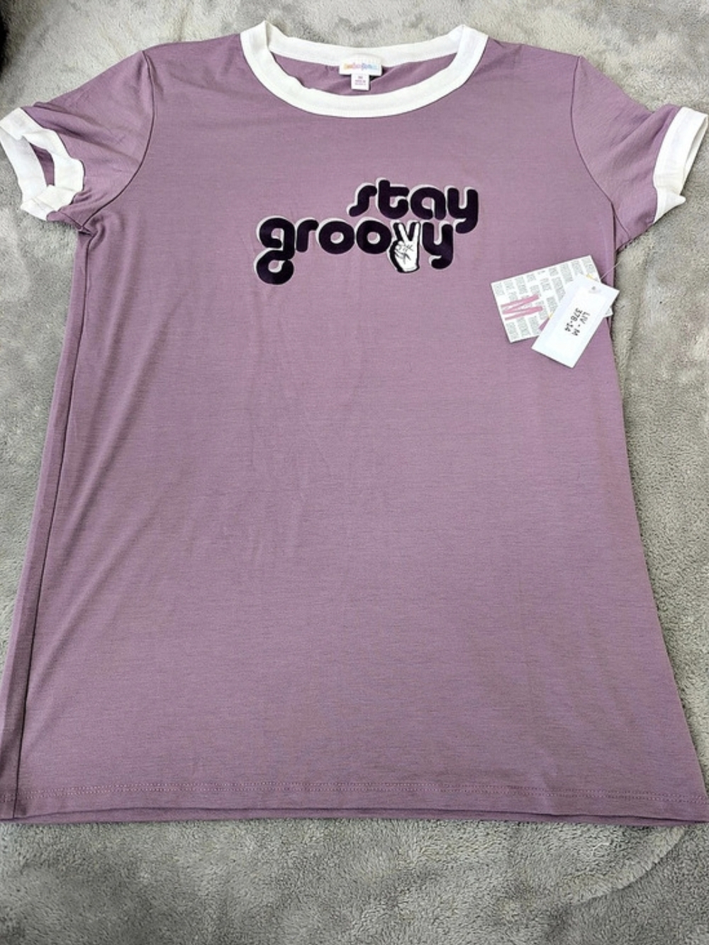LuLaRoe Liv Purple Graphic Short Sleeve Tee Size Medium